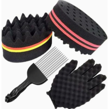4-delige set met gedraaide spons, afro-kam, magische krulborstel, spons met gaatjes, haarspons voor krullen, dubbelzijdige krulspons.