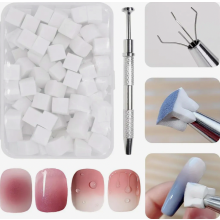Set van 100 nagelkunstsponsjes met metalen grip, gradient kwastenset voor het creëren van ombre nageldesigns, fijne detailkwasten.