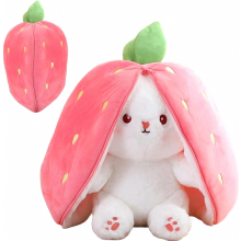 Pluche paashaas met aardbeimotief, verstoppertje spelen voor kinderen, zacht knuffelkonijn, 18 cm hoog