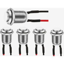 5er-Pack IP65 wasserdichte Edelstahl-Drucktaster mit vorverdrahteten Kabeln, selbstverriegelnd, 12 V/24 V für industrielle Anwendungen, Ca