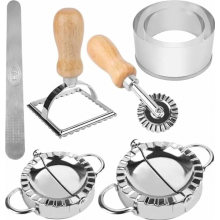 Ravioli-Set, 7-teilig, aus Edelstahl, mit Ravioli-Ausstecher und Teigrädchen für hausgemachte Ravioli.