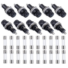 30PCS Panel Mounted Glass Fuse Holder for 5x20mm Tube Fuse AC 250V 10A / AC 125V 15A with Screw Cap