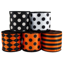 Halloween Grosgrain Ribbon Polka Dot Stripe Diamond Plaid for DIY Large Bow Wreath Tree Holiday Decoration