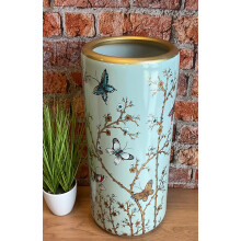Pale Blue Butterflies Ceramic Umbrella / Walking Stick Stand /Large Vase