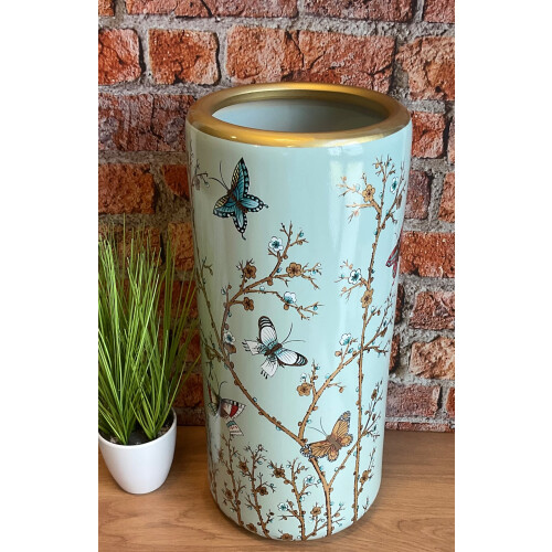 Pale Blue Butterflies Ceramic Umbrella / Walking Stick Stand /Large Vase