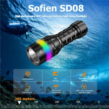 Sofirn SD08 3200lm Taucherlampe, Reichweite 385 M, Unterwasser-Tiefenlampe mit 360-RGB-Anzeige