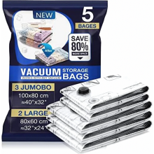 Bolsas de almacenamiento al vacío para edredones, paquete de 5, 3 jumbo de 100 x 80 cm y 2 grandes de 80 x 60 cm, bolsas reutilizables para g