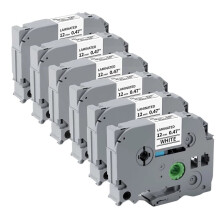 6 Stuks TZe-231 Vervangende Labeltape 12 mm 0,47 Wit Gelamineerd voor P Touch Labelprinter TZe TZ
