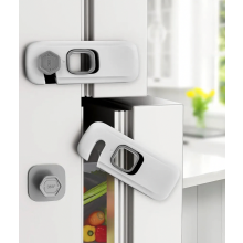 Paquete de 5 cerraduras de seguridad para armarios y muebles para bebés, adhesivo fuerte, sin necesidad de taladrar, color gris duradero. Ide
