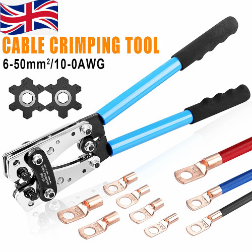 6mm² - 50mm² Plug Crimp Crimping Tool Battery Cable Lug Hex Terminal Crimper UK