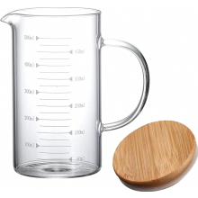 Heat-Resistant Glass Measuring Jug with Lid, 500 ml for Juice, Milk, and Baking