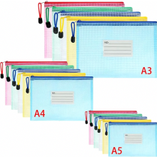 Mesh Zip File Pouch Set, Document Organizer Bags with Label, A3 A4 A5, 15 Pieces, Clear Durable Storage