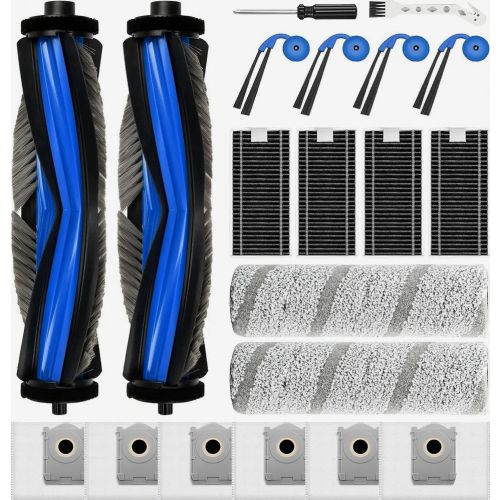 20 Piece Replacement Accessory Set for Robot Vacuum, 2 Main Brushes, 6 Dust Bags, 2 Mop Cleaning Rollers, 4 Side Brushes