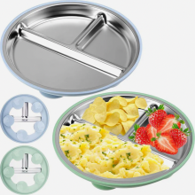 2 Pack Stainless Steel Kids Plates with Suction Base, Non Slip, BPA Free, Removable Silicone Bottom, Sectioned Dinner Pl
