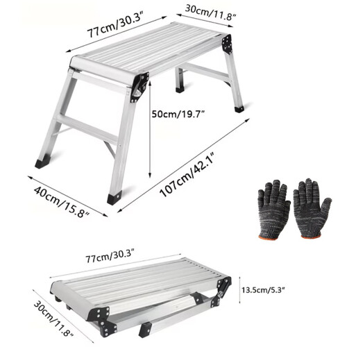 150kg Folding Aluminium Step Ladder Stool Work Platform Up Bench Lightweight UK 1