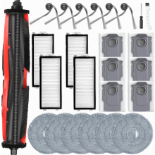 25-Piece Accessory Kit for Robotic Vacuum, 1 Tri-Cut Main Brush, 6 Dust Bags, 6 Mop Pads, 4 HEPA Filters, 6 Side Brushes