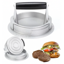 14 cm Cast Aluminum Round Burger Press, Easy Clean Nonstick, Adjustable Patty Thickness, Wooden Handle for Home Grill Co