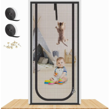 Porta a zanzariera rinforzata per gatti e cani, 32 x 82 pollici, porta in rete resistente e sicura per animali domestici con cerniere a dopp