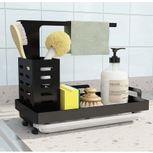 Organizer per lavello, cestello portautensili in acciaio inox per cucina e bagno con vassoio di scarico, adesivo per piano di lavoro.