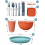32 Piece Unbreakable Dinnerware Set, Reusable Plastic Camping Tableware for 4, Lightweight Colorful Picnic Dinner Set, F 2