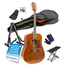 Acoustic Guitar Starter Set Full Size with Stand, Tuner, Bag, Foot Rest Natural