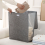 Foldable 60L Laundry Basket with Lid and Handles, Hanging Laundry Hamper, Breathable Laundry Organizer, Grey 5