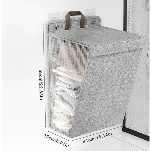 Foldable 60L Laundry Basket with Lid and Handles, Hanging Laundry Hamper, Breathable Laundry Organizer, Grey 1