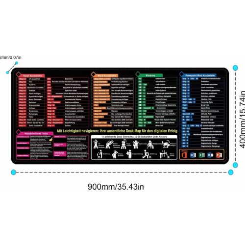 Non-Slip Mouse Pad for Office and Gaming with Excel Shortcuts, Precise Mouse Control, Durable Desk Mat for Work and Play 1