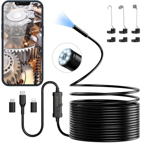 Endoscope Camera with Light 1920P HD Borescope Camera with 8 LED Lights 16.4ft z 2
