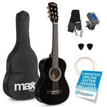 Max SoloArt Junior 1/4 Kids Acoustic Guitar Set with Tuner, Bag and Strap - Blac