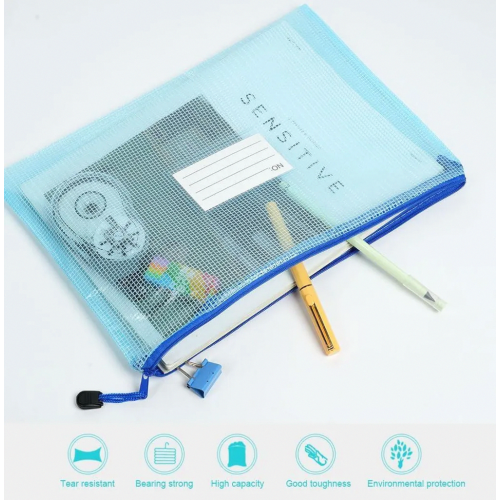 Set di buste portadocumenti in rete con cerniera, organizer per documenti con etichette, formati A3, A4 e A5, 15 pezzi, trasparenti e resist 2