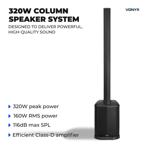 Vonyx VX808 Active Column Line Array Speaker System with Bluetooth - DJ PA 1