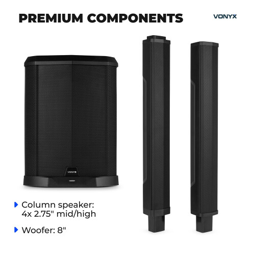 Vonyx VX808 Active Column Line Array Speaker System with Bluetooth - DJ PA 2