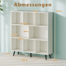 Bücherregal mit Ablagen, 3-stufig, Holzbeine, 100 cm