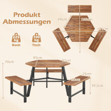Picknicktisch-Set aus Akazienholz für 6 Personen mit Schirmloch