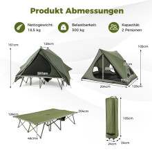 Campingzelt mit Feldbett für 2 Personen, wasserdicht, tragbar