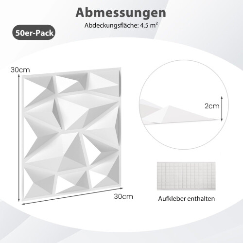 3D-Wandpaneele, Rautenmuster, 50er-Packung, 4,5 m² Abdeckung