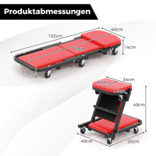 2-in-1 Werkplaatsrolstoel, draagvermogen 160 kg, rood