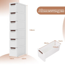 Slanke rolkast met 6 lades, wit, PP-materiaal