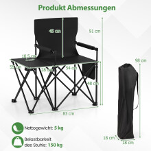 2er-Set faltbare Campingstühle mit Beistelltisch und Getränkehalter