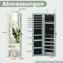 Sieradenkastje met LED-verlichting, spiegel, afsluitbaar, vintage blauw