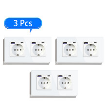 BSEED Double Prise Murale en Verre, Charge Rapide 20W USB C, Blanc, Lot de 3