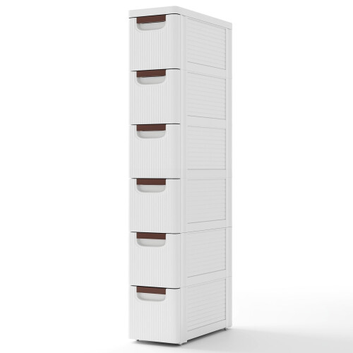 Slanke rolkast met 6 lades, wit, PP-materiaal 1