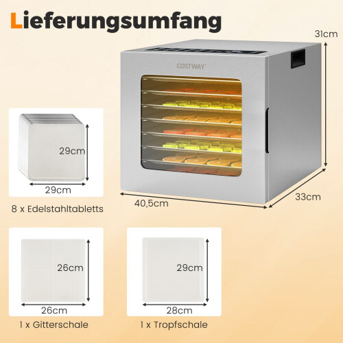 Dörrgerät, 8 Einschübe, 48-Stunden-Timer, 35-75 C, Silber 1