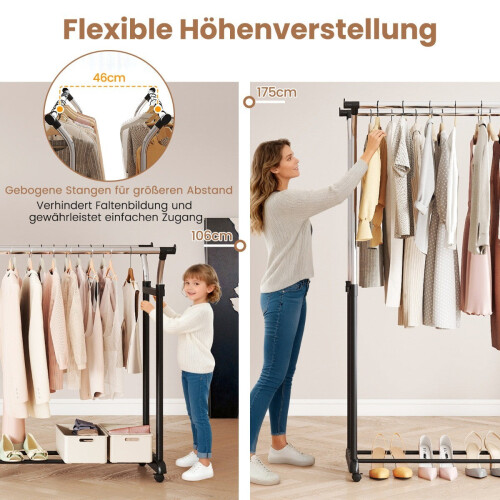 Verstellbarer Doppelkleiderständer mit Rollen, Schwarz 2