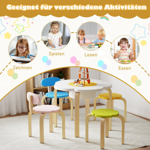Kindertisch- und Stuhlset mit Stauraum - Blumenform 2