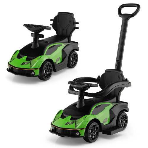 3-in-1 loopauto voor peuters met duwstang, groen 1