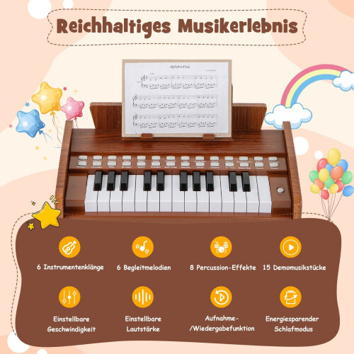 Digitales Kinderpiano mit 25 Tasten - Einstellbare Geschwindigkeit, Braun 2
