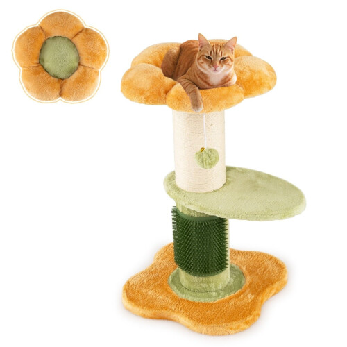 Katzenbaum mit Plüschsitz, Sisalstamm, 69 cm, Gelb 1