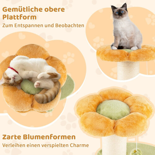 Katzenbaum mit Plüschsitz, Sisalstamm, 69 cm, Gelb 2